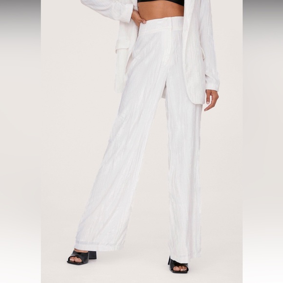 Nasty Gal Crushed Velvet Textured Wide Leg Pants. - Picture 1 of 7